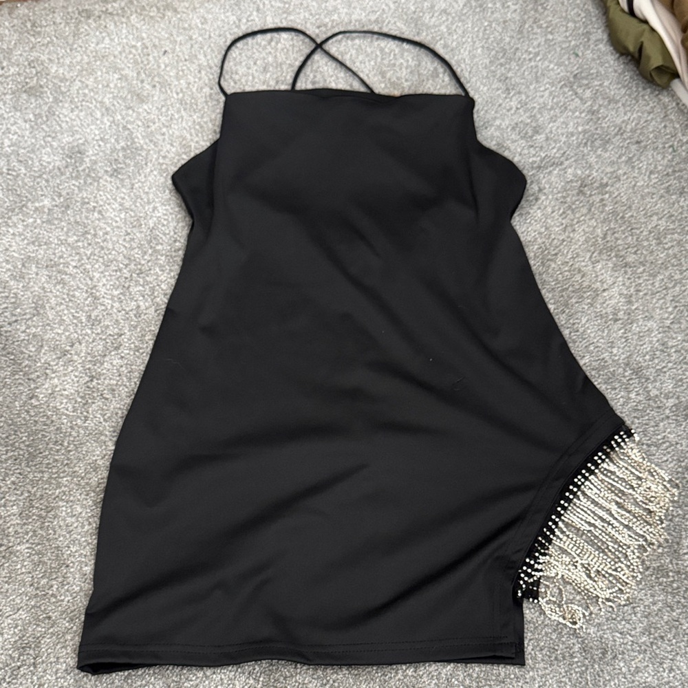 Elegant Black Dress with Beaded Fringe